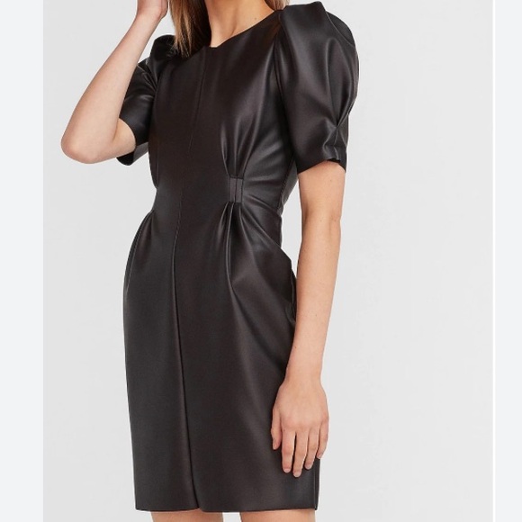 EXPRESS Puff Sleeve Vegan Leather Dress NEW - Picture 1 of 5